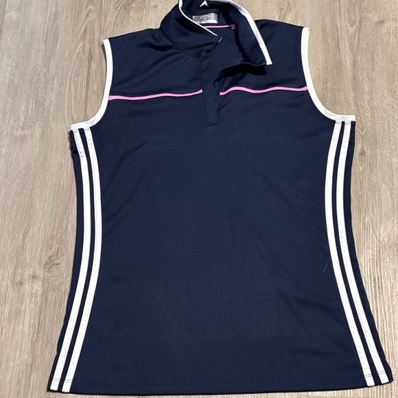 Navy Sleeveless Polo Shirt with Pink and White Accents - Picture 1 of 3
